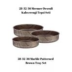 Bonera Montella 3'Lü Mermer Desenli Kahverengi Tepsi (28-32-36 Cm)