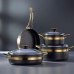 Bonera Nil 7 Parça Siyah Gold Granit Tencere Seti