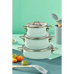 Bonera Vintage Emaye 6 Parça Güveç Tencere Seti -Su Yeşili - İndüksiyon Tabanlı (16-20-22 cm)