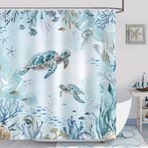Bonhause Duş perdesi deniz kaplumbağası mavi okyanus plaj sahil duş perdeleri 180 x 180 cm küf tutmaz su geçirmez polyester kumaş yıkanabilir banyo perdesi 12 kancalı banyo perdesi