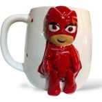 Boni Bon Collection Design 3D Kabartma El Emeği Göz Nuru Pijamaskeliler Baykuş Kız Kırmızı Renk Seramik Kupa Bardak 400 Ml Hediye Paketi Yapılır