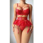 Bonilove Kırmızı Seksi Erotik Jartiyer Takım