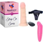 Bonilove Strap On Series 13 cm 20 Modlu Titreşimli Belden Bağlamalı Penis+Mini Vibratör Set