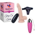 Bonilove Strap On Series 15 cm 10 Modlu Belden Bağlamalı Titreşimli Realistik Penis+Mini Vibratör