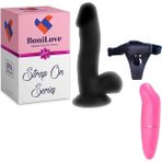 Bonilove Strap On Series 17 cm Belden Bağlamalı Realistik Penis+Mini Vibratör Set