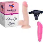 Bonilove Strap On Series 17 cm Yumuşak Dokuda Belden Bağlamalı Takma Penis+Mini Vibratör Set
