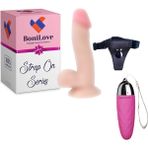 Bonilove Strap On Series 17 cm Yumuşak Dokuda Belden Bağlamalı Takma Penis+Mini Vibratör