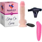 Bonilove Strap On Series 18 cm 10 Modlu Belden Bağlamalı Titreşimli Realistik Penis+Mini Vibratör Set