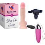 Bonilove Strap On Series 18 cm 10 Modlu Belden Bağlamalı Titreşimli Realistik Penis+Mini Vibratör