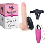Bonilove Strap On Series 19 cm 10 Modlu Titreşimli Belden Bağlamalı Realistik Penis+Mini Vibratör