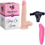 Bonilove Strap On Series 19 cm Belden Bağlamalı Realistik Penis+Mini Vibratör Set