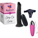 Bonilove Strap On Series 19 cm Titreşimli Belden Bağlamalı Realistik Penis+Mini Vibratör