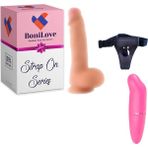 Bonilove Strap On Series 22 cm Extra Gerçekçi Çift Katmanlı Belden Bağlamalı Penis+Mini Vibratör Set