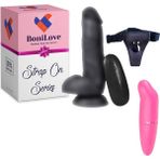 Bonilove Strap On Series 5 cm 10 Modlu Belden Bağlamalı Titreşimli Realistik Penis+Mini Vibratör Set