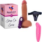 Bonilove Strap On Series Buru 22 cm Titreşimli Çift Katmanlı Belden Bağlamalı Penis+Mini Vibratör Set
