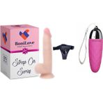 Bonilove Strap On Series Mars 20 cm Esnek Dokuda Belden Bağlamalı Realistik Penis+Mini Vibratör