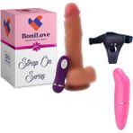 Bonilove Strap On Series Victor 20 cm Titreşimli Ultra Yumuşak Belden Bağlamalı Penis+Mini Vibratör Set
