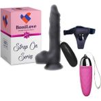 Bonilove Strap On Series Xyn 21 cm 10 Modlu Titreşimli Belden Bağlamalı Realistik Penis+Mini Vibratör
