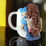 Bonita Bon Luxe 3D Kabartma El Emeği Göz Nuru Anne Bebek Seramik KUPA BARDAK 400 ml - Mavi - Kahverengi