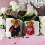 Bonita Bon Luxe 3D Kabartma El Emeği Göz Nuru Gelin Damat Teddy Seramik MUG BARDAK 400 ml - Siyah - Kırmızı