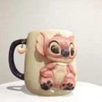 Bonita Bon Luxe 3D Kabartmalı Stitch Lilo Angel Kalp veya Harf HEDİYE Charmlı El Yapımı Seramik Kişiselleştirilebilir Kupa Bardak - Pembe