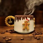 Bonita Bon Luxe 3D Kabartmalı Yeni Yıl 2026 Veya Harf Charm Hediyeli El Yapımı Seramik Kurabiye Adam Kupa Bardak Mug - Açık Kahverengi