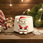 Bonita Bon Luxe 3D Kabartmalı Yeni Yıl 2026 Veya Harf Charm Hediyeli El Yapımı Seramik Noel Baba Kupa Bardak - 1 Adet - 200 ml