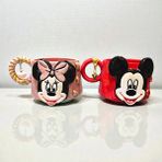 Bonita Bon Luxe El Yapımı 3D Yaldızlı Mickey Minnie ,harf Charm Hediyeli Kişiselleştirilebilir Seramik Kupa Bardak - Pembe - Kırmızı