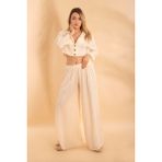 Bonitas Müslin Yırtmaçlı Pantolon Krem BNTS-23037