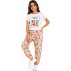 Bonito Kız Çocuk Floral Mood Yazı Desenli Tişört Çiçek Desenli Pantolonlu Pudra Renk İkili Takım - Çok Renkli - 9 - 10 Yaş