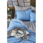 BonjardinHome Tek Kişilik Çift Taraflı Nevresim Takımı %100 Pamuk Mavi Gri