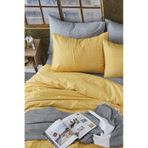 BonjardinHome Tek Kişilik Çift Taraflı Nevresim Takımı %100 Pamuk Sarı Gri