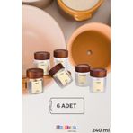 Bonjour Gift & Hobby 6'Lı Baharatlık Seti Akasya Kapaklı Yuvarlak Cam Kavanoz 240Ml (16 Adet Etiket)