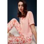 bonnie & clyde Kadın Kısa Kol Gömlek Yaka Somon Pijama Takımı 3C0T0N04 SOMON M