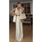 bonnline Haki Krem Geçişli Garnili Yelek Palazzo Takım(yelek 75cm)