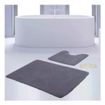 Bonny Home 2'li Düz Gri Unicolor Kaymaz Klozet ve Banyo Halısı