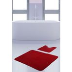 Bonny Home 2'li Düz Kırmızı Unicolor Kaymaz Klozet ve Banyo Halısı