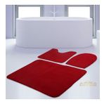 Bonny Home 3'lü Düz Kırmızı Unicolor Kaymaz Klozet ve Banyo Halısı