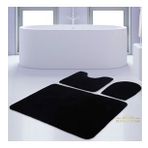 Bonny Home 3'lü Düz Siyah Unicolor Kaymaz Klozet ve Banyo Halısı