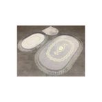 Bonny Home 3'lü Gri Exclusive Oval Püsküllü Klozet Takımı ve Banyo Halısı