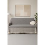 Bonny Home Alora Pamuklu Püsküllü Örtü, Geometrik Desenli Koltuk ve Yatak Şalı, Gri, 180 x 220 cm