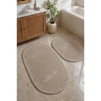 Bonny Home Altın 2li Fransız Dantelli Lüks Banyo Paspası Kaymaz Çeyizlik Oval Banyo Paspas Seti Lauris