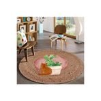 Bonny Home Cat & Kaktüs Jüt Yuvarlak Hasır Halı, 120x120 cm, Pembe