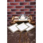 Bonny Home Damalı 6'lı Linen Keten Kahve Yanı Kokteyl Sunum Parti Peçetesi Nakış Işlemeli Sunumluk - 15 x 15 cm - Krem