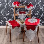 Bonny Home Efsun Bordo Kadife Üzeri Gümüş Dantelli 5 Parça Runner Seti Salon Takımı Masa Örtüsü