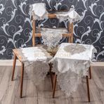 Bonny Home Efsun Krem Kadife Üzeri Vizon Dantelli 5 Parça Runner Seti Salon Takımı Masa Örtüsü