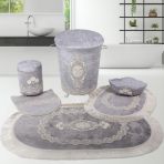 Bonny Home Exclusive Gri 6 Prç Dantelli Banyo Kirli Çamaşır Sepeti Seti + Banyo Paspası Seti