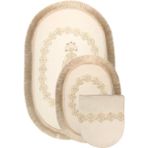 Bonny Home Exclusive Oval Krem Püsküllü 3lü Klozet Takımı Çeyizlik Banyo Halısı Paspası Seti - Renkli - 97