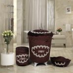 Bonny Home Galaxy Kahve 3lü Kadife Çeyizlik Dantelli Banyo Kirli Çamaşır Sepeti Seti