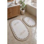 Bonny Home Gold-Gümüş 2li Fransız Dantelli Lüks Banyo Paspası Kaymaz Çeyizlik Oval Banyo Paspas Seti Lauris